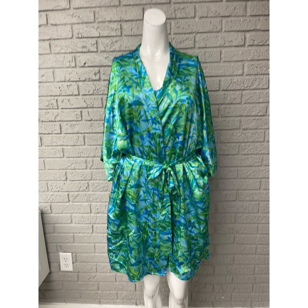 Morgan Taylor Intimates Satin Floral Print Tank & Robe Size M / L